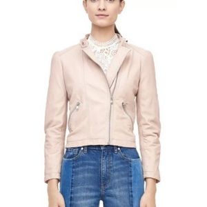 Rebecca Taylor garment washed nude pink zipper zip up moto leather jacket